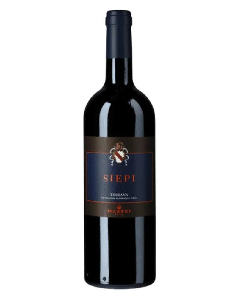 Rotwein SIEPI Toscana IGT 2023 von Mazzei in einer Flasche, mit elegantem Etikett und tiefroter Farbe.