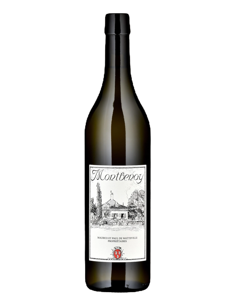 Weißwein Chasselas Tradition 2024 von Domaine de Montbenay in einer Flasche auf einem Weinglas.