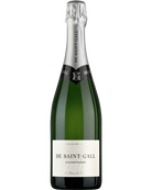 Champagne Blanc de Blancs Brut 1er cru von Champagne De Saint-Gall, elegante Flasche mit Schaumwein, stilvoll präsentiert.