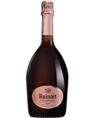 Ruinart Rosé Brut Schaumwein in Flasche, Maison Ruinart Champagner mit rosé Farbe und eleganter Verpackung.